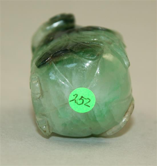 A Chinese jadeite gourd and butterfly snuff bottle, 1800-1900, Richards no. 252, minor chip